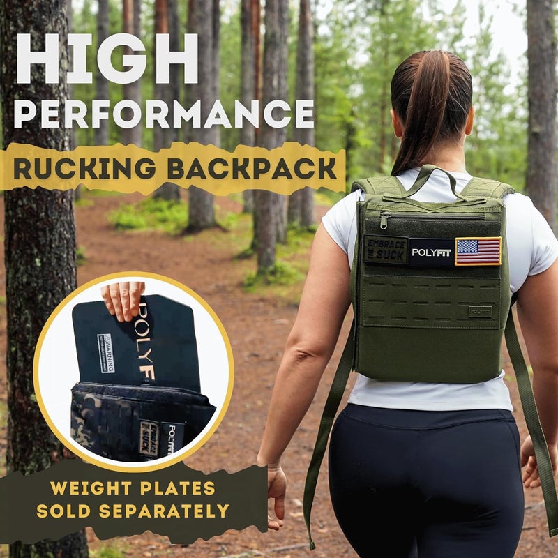 Polyfit Rucking Backpack 2.0 - Weighted Ruck Pack for Weight Plates - Patent Pending Side-Loading Rucksack for Walking, Running, Rucking, Strength and Endurance Training - Green - Image 2